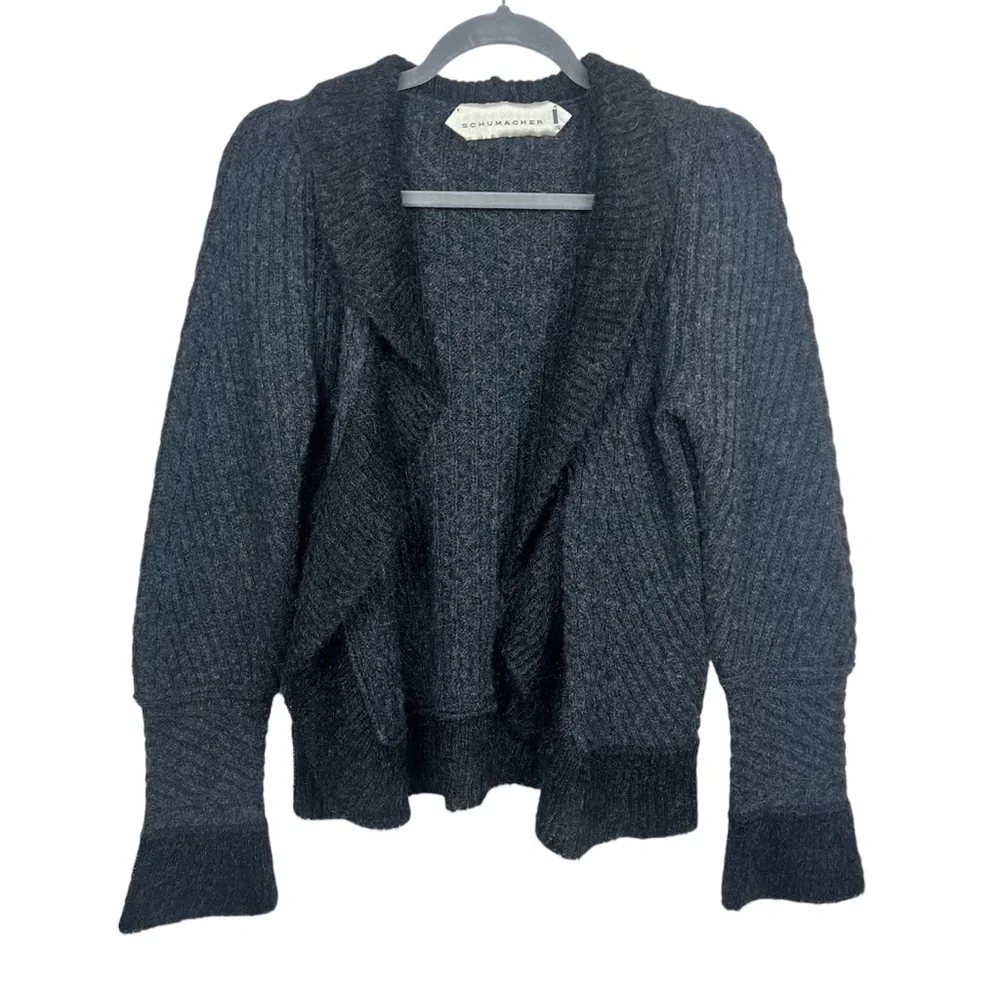 🎁 SCHUMACHER WOOL CARDIGAN SWEATER RUFFLE OPEN FRONT KNIT